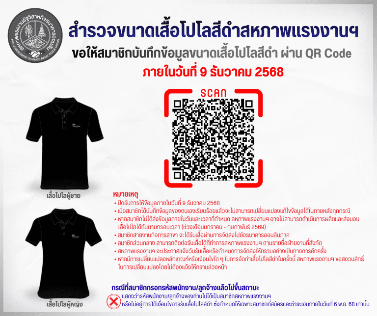 สำรวจขนาดเสื้อโปโลดำสหภาพแรงงานฯ